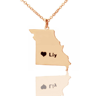 Custom Missouri State Shaped Necklaces With Heart Name Rose Gold - Handmade By AOL Special