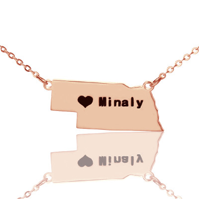 Custom Nebraska State Shaped Necklaces With Heart Name Rose Gold - Handmade By AOL Special
