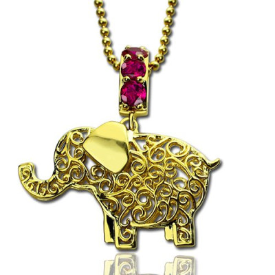 Personalized Elephant Necklace with Name Birthstone 18ct Gold Plated - Handmade By AOL Special