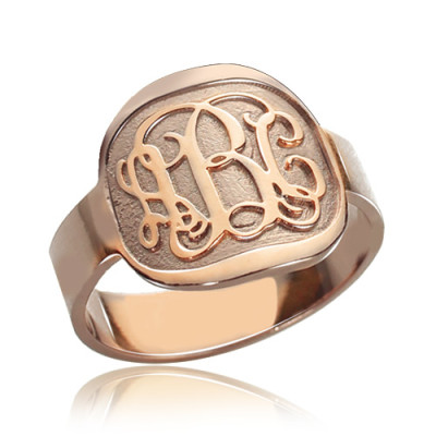 Engraved Round Monogram Ring Rose Gold - Handmade By AOL Special