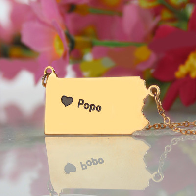 Personalized PA State USA Map Necklace With Heart Name Rose Gold - Handmade By AOL Special