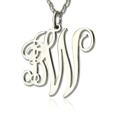 Personalized Vine Font 2 Initial Monogram Necklace 18ct Solid White Gold - Handmade By AOL Special