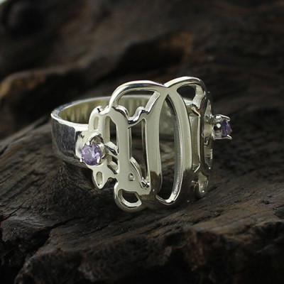 Birthstone Monogram Rings For Women Sterling Silver - Handmade By AOL Special