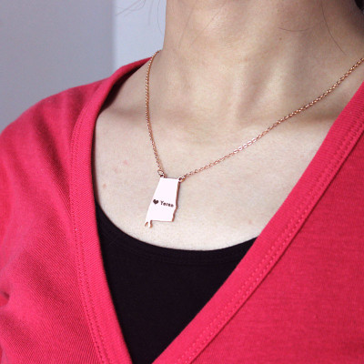Custom Alabama State USA Map Necklace With Heart Name Rose Gold - Handmade By AOL Special