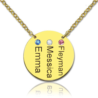 Disc Birthstone Family Names Necklace in 18ct Gold Plated - Handmade By AOL Special