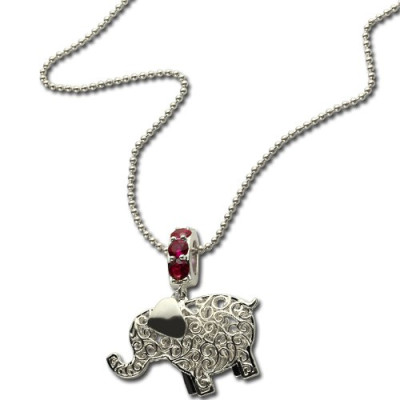 Elephant Charm Necklace with Name Birthstone Sterling Silver - Handmade By AOL Special