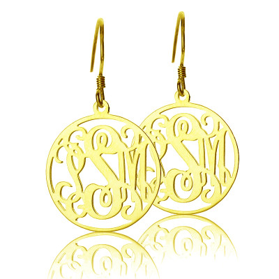 18ct Gold Plated Personalized Circle Monogram Earring - Handmade By AOL Special