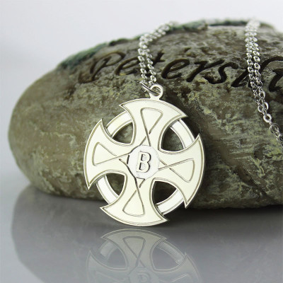 Engraved Celtic Cross Necklace Silver - Handmade By AOL Special