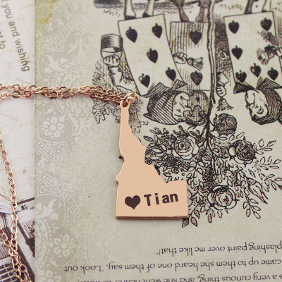 Idaho State USA Map Necklace With Heart Name Rose Gold - Handmade By AOL Special