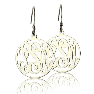 Circle Monogrammed Initial Earrings Sterling Silver - Handmade By AOL Special