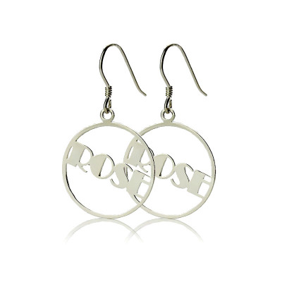 Sterling Silver Broadway Font Circle Name Earrings - Handmade By AOL Special