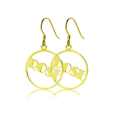 Gold Plated Silver 925 Broadway Font Circle Name Earrings - Handmade By AOL Special