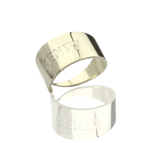 Engraved Name Cuff Rings Sterling Silver - Handmade By AOL Special