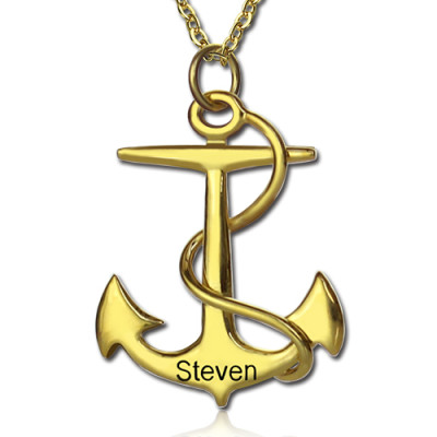 Anchor Necklace Charms Engraved Your Name 18ct Gold Plated Silver - Handmade By AOL Special