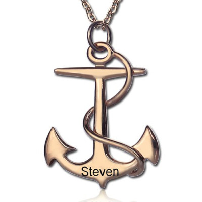 Anchor Necklace Charms Engraved Your Name 18ct Rose Gold Plated Silver - Handmade By AOL Special