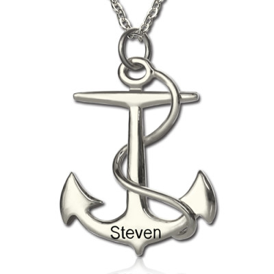 Anchor Necklace Charms Engraved Your Name Silver - Handmade By AOL Special
