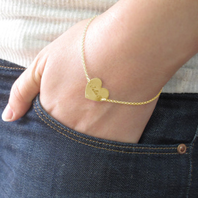 18ct Gold Plated Engraved Couples Heart Bracelet/Anklet - Handmade By AOL Special