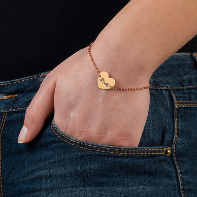 18ct Rose Gold Plated Engraved Heart Couples Bracelet/Anklet - Handmade By AOL Special