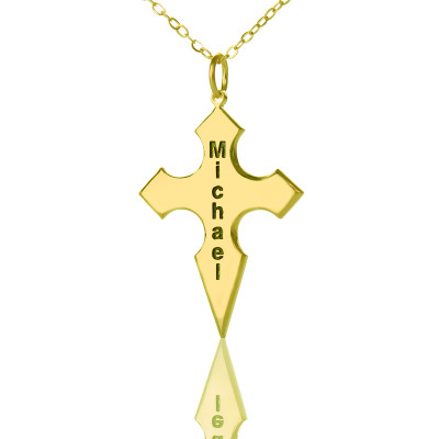 Gold Plated 925 Silver Conical Shape Cross Name Necklace - Handmade By AOL Special