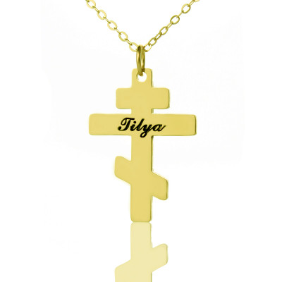 Gold Plated 925 Silver Othodox Cross Engraved Name Necklace - Handmade By AOL Special