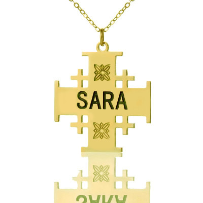 Gold Plated 925 Silver Jerusalem Cross Name Necklace - Handmade By AOL Special