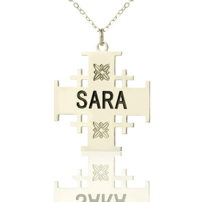 Silver Jerusalem Cross Name Necklace - Handmade By AOL Special