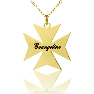Gold Plated 925 Silver Maltese Cross Name Necklace - Handmade By AOL Special