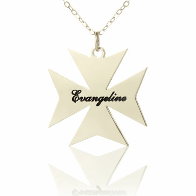 Silver Maltese Cross Name Necklace - Handmade By AOL Special