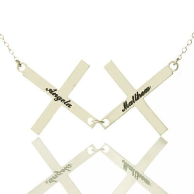 Silver Greece Double Cross Name Necklace - Handmade By AOL Special