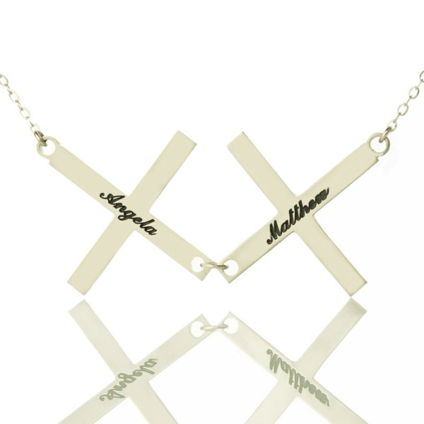 Silver Greece Double Cross Name Necklace - Handmade By AOL Special