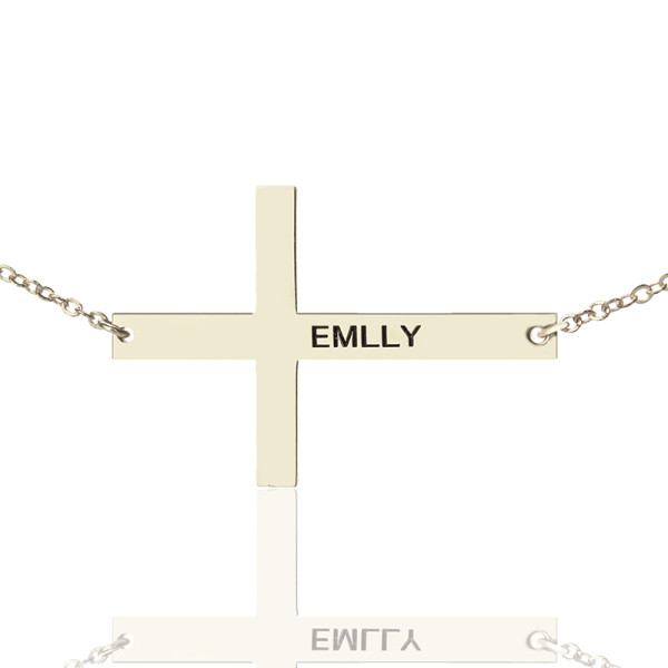 Engraved Silver Latin Cross Name Necklace 1.6" - Handmade By AOL Special