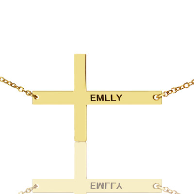 Gold Plated Silver Latin Cross Necklace Engraved Name 1.6" - Handmade By AOL Special