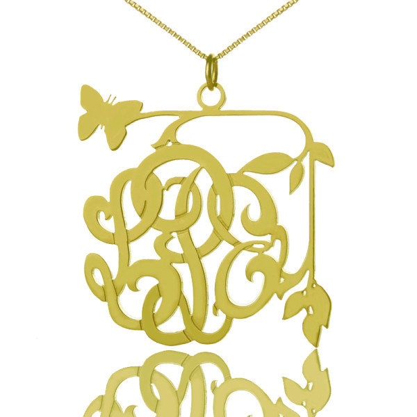 Vines Butterfly Monogram Initial Necklace 18ct Gold Plated - Handmade By AOL Special