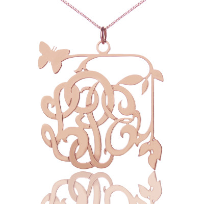 Butterfly and Vines Monogrammed Necklace 18ct Rose Gold Plated - Handmade By AOL Special