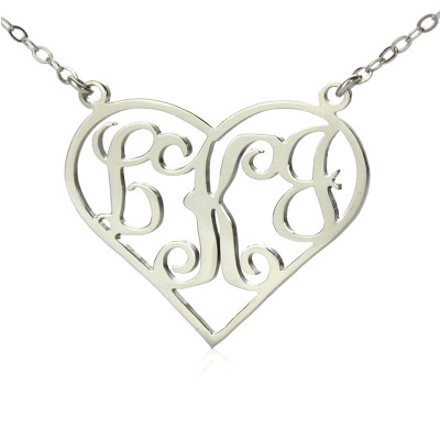 Solid White Gold Initial Monogram Personalized Heart Necklace - Handmade By AOL Special