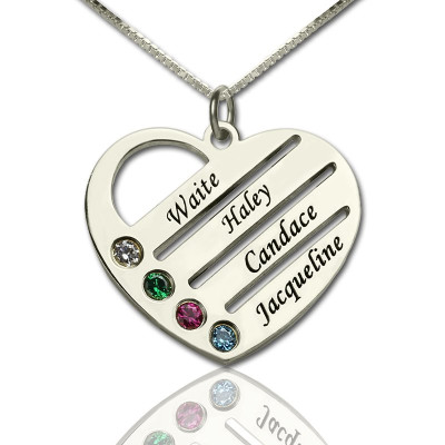 Personalized Mothers Heart Necklace Gift with Birthstone Name - Handmade By AOL Special