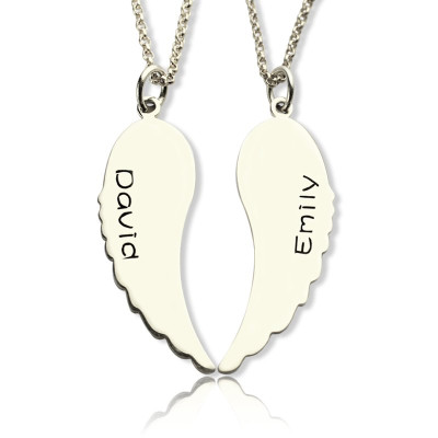 Custom Cute His and Her Angel Wings Necklaces Set Silver - Handmade By AOL Special