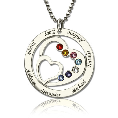 Personalized Heart in Heart Birthstone Name Necklace Silver - Handmade By AOL Special