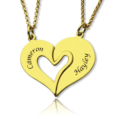 Double Name Heart Friend Necklace Couple Necklace Set 18ct Gold Plated - Handmade By AOL Special