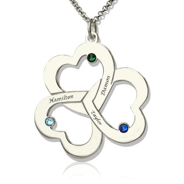 Personalized Three Triple Heart Shamrocks Necklace with Name - Handmade By AOL Special