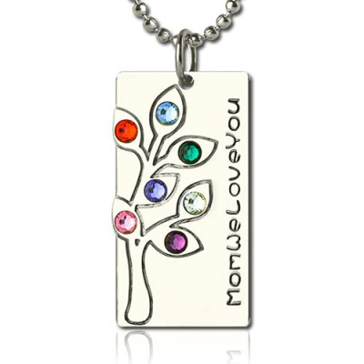 Birthstone Mother Family Tree Necklace Gifts Sterling Silver - Handmade By AOL Special