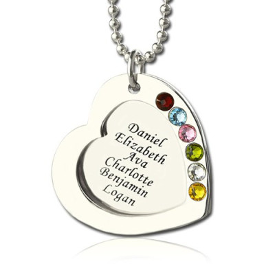 Heart Family Necklace With Birthstone Sterling Silver - Handmade By AOL Special