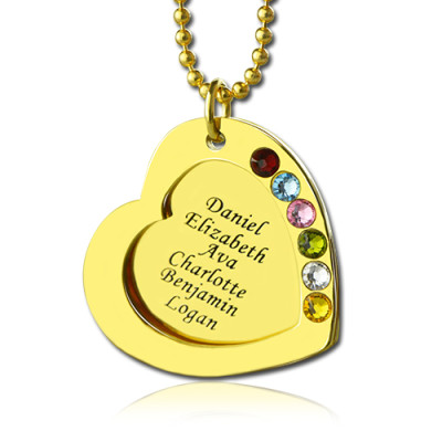 Heart Birthstones Necklace For Mother In Gold - Handmade By AOL Special