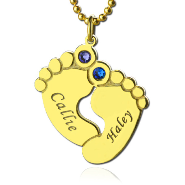 Birthstone Baby Feet Charm Pendant 18ct Gold Plated - Handmade By AOL Special