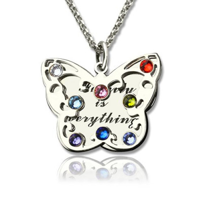 Personalized Birthstone Butterfly Necklace Sterling Silver - Handmade By AOL Special