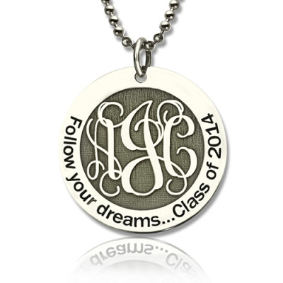 Personalized Class Graduation Monogram Necklace Sterling Silver - Handmade By AOL Special