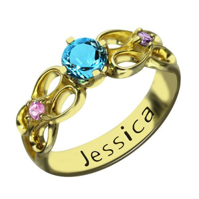 Birthstone Infinity Promise Ring With Name 18ct Gold Plated - Handmade By AOL Special