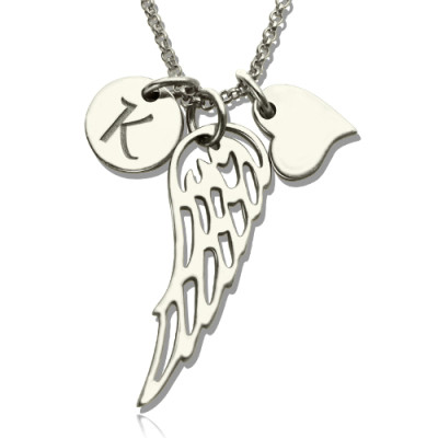 Girls Angel Wing Necklace Gifts With Heart Initial Charm - Handmade By AOL Special