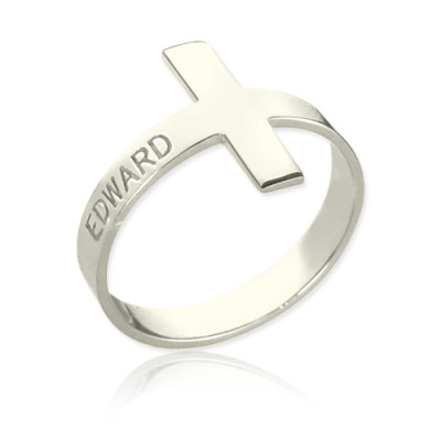 Engraved Name Cross Rings Sterling Silver - Handmade By AOL Special