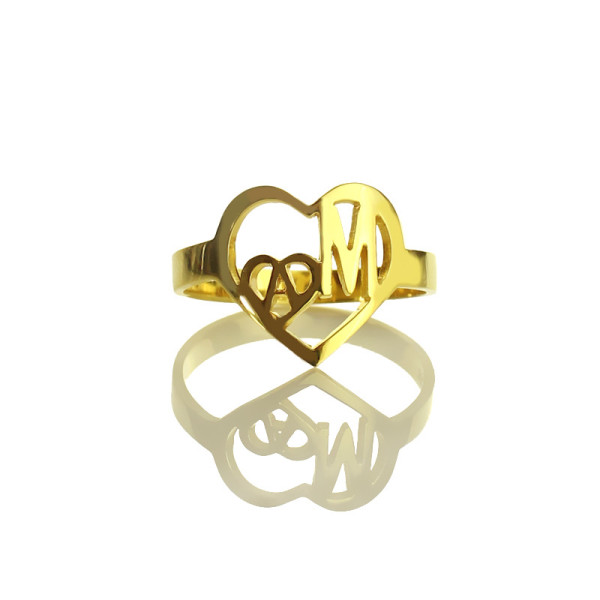 Personalized Heart in Heart Double Initial Ring 18ct Gold Plated - Handmade By AOL Special